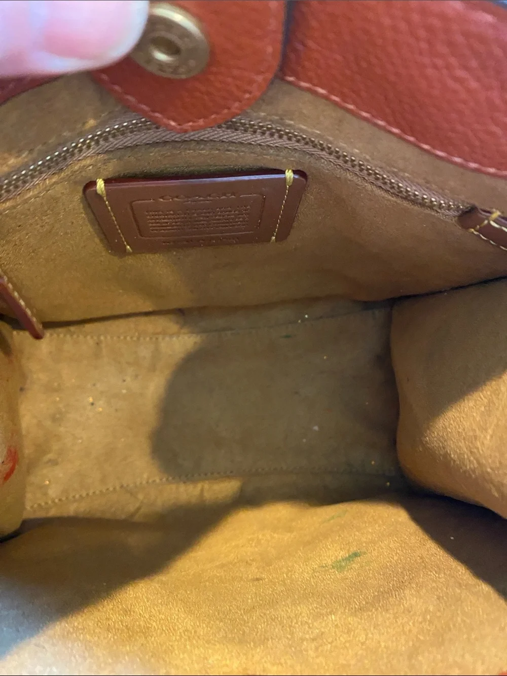 Coach Two-Tone Pebble Leather Tote in Orange and Burgundy